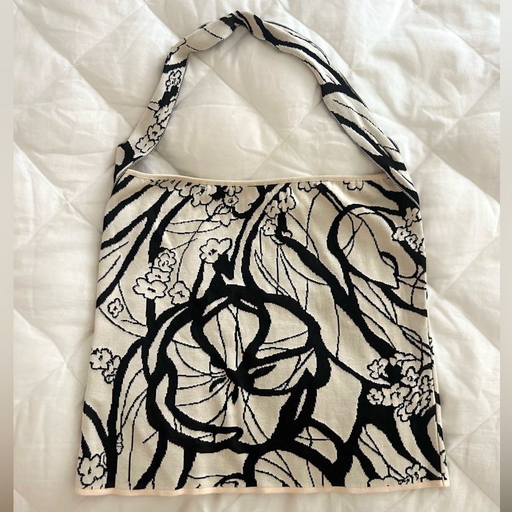 Salvatore Ferragamo black and cream floral knit halter Top